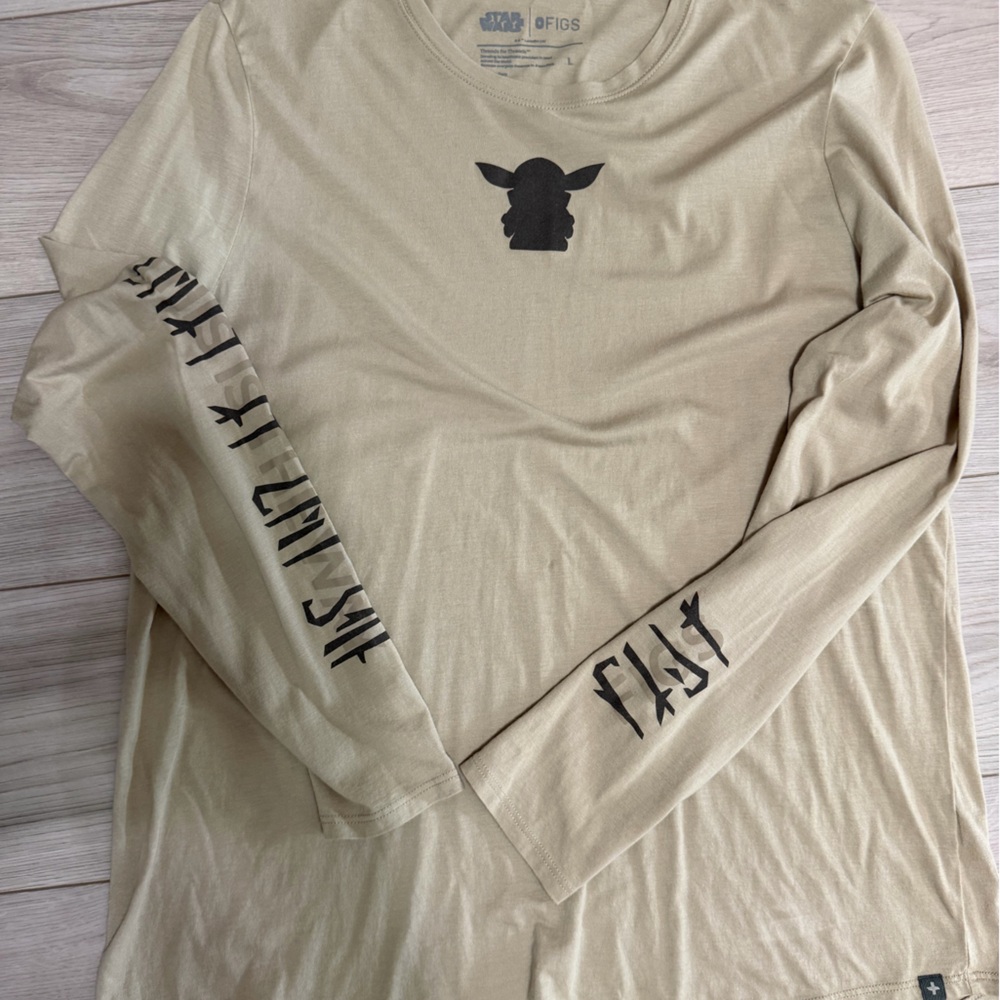 FIGS Star Wars super soft long Sleeve Tee with The Child Graphic - Tan